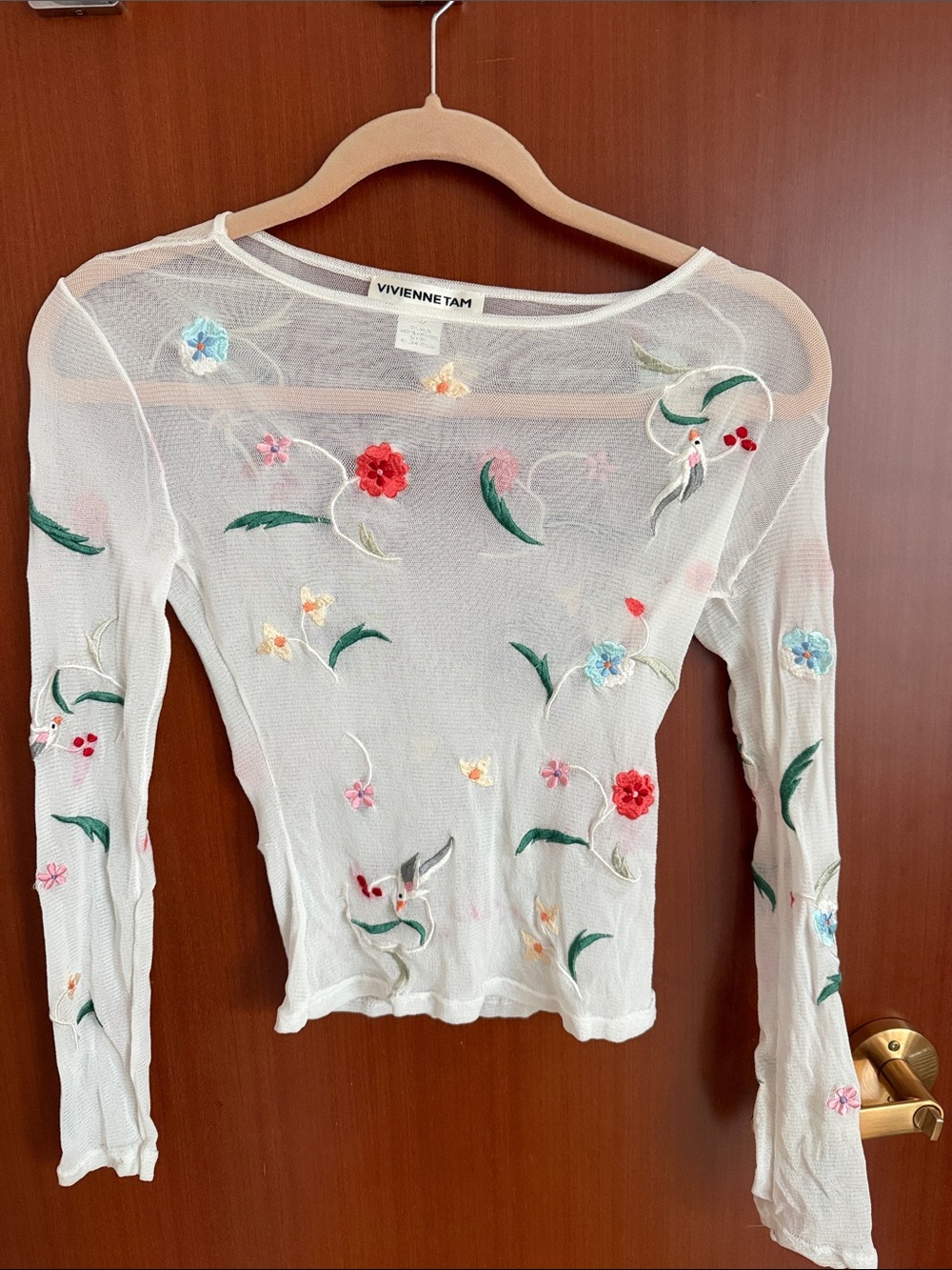 Vivienne Tam White Floral Embroidered Mesh Top RARE archival